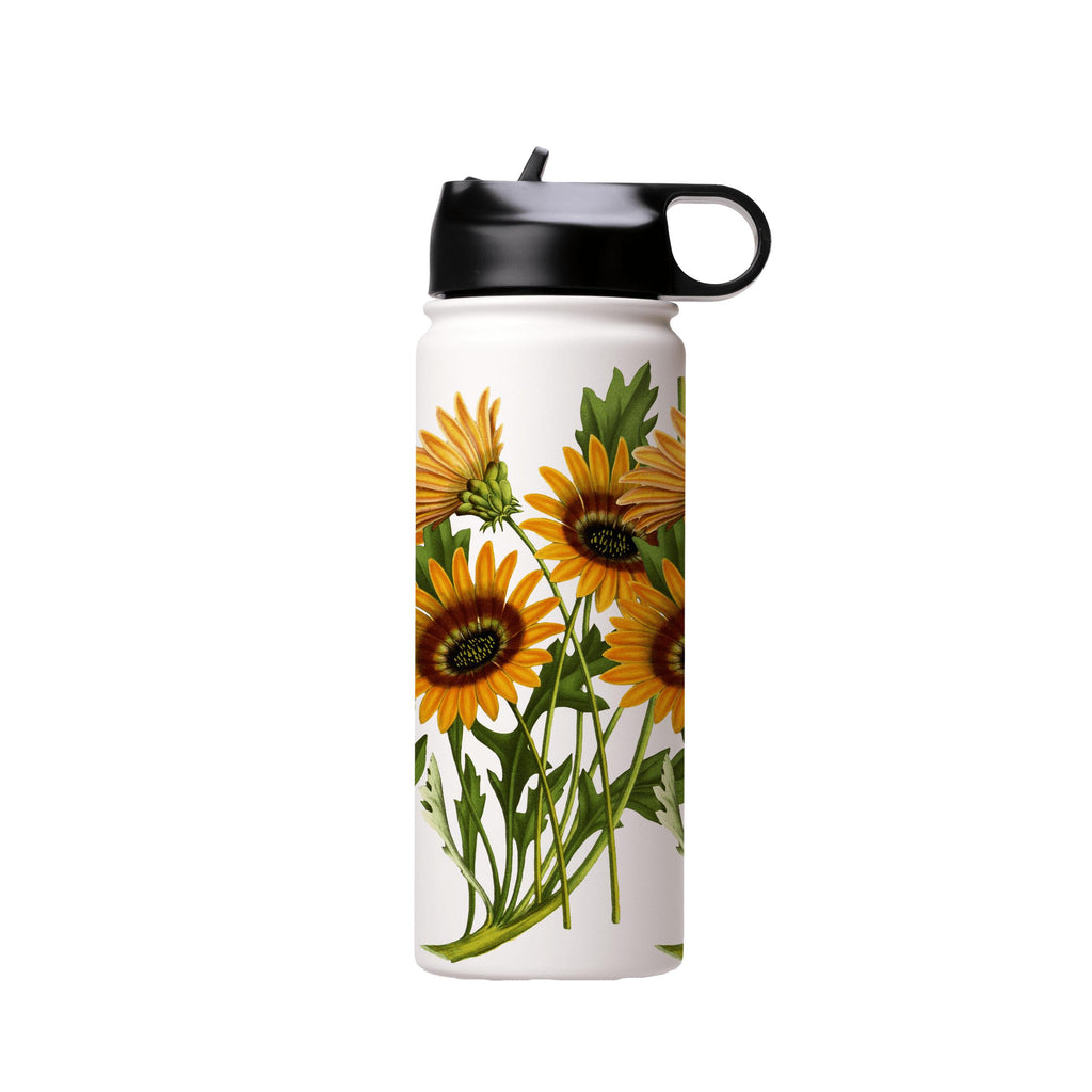 Water Bottles-Sunflowers Insulated Stainless Steel Water Bottle-18oz (530ml)-Flip cap-Insulated Steel Water Bottle Our insulated stainless steel bottle comes in 3 sizes- Small 12oz (350ml), Medium 18oz (530ml) and Large 32oz (945ml) . It comes with a leak proof cap Keeps water cool for 24 hours Also keeps things warm for up to 12 hours Choice of 3 lids ( Sport Cap, Handle Cap, Flip Cap ) for easy carrying Dishwasher Friendly Lightweight, durable and easy to carry Reusable, so it's safe for the p