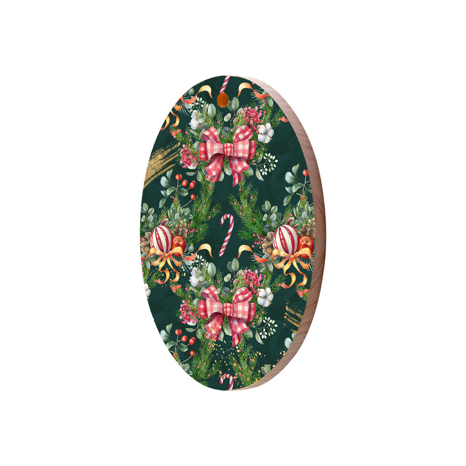 Christmas Decorations SWEET WINTER- Wooden Xmas Oval Decoration and Fridge Magnet