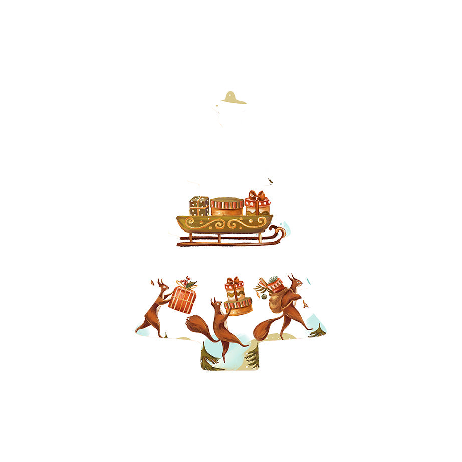 Christmas Decorations THREE WISE SQUIRELL- Wooden Xmas Tree And Fridge Magnet