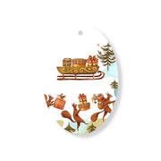 Christmas Decorations THREE WISE SQUIRELL- Wooden Xmas Oval Decoration and Fridge Magnet