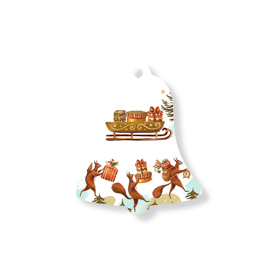 Christmas Decorations THREE WISE SQUIRELL- Wooden Xmas Bell And Fridge Magnet