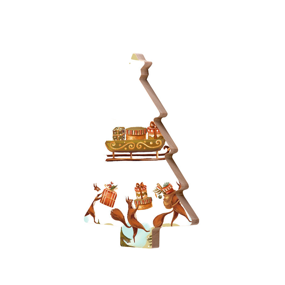 Christmas Decorations THREE WISE SQUIRELL- Wooden Xmas Tree And Fridge Magnet