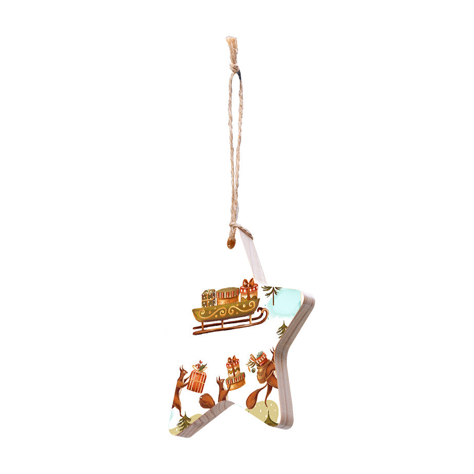 Christmas Decorations THREE WISE SQUIRELL- Wooden Xmas Star And Fridge Magnet