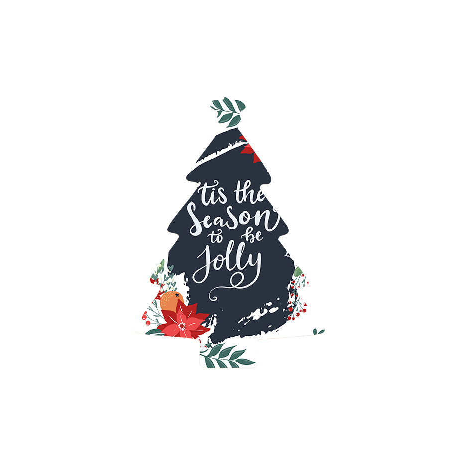 Christmas Decorations TIS THE SEASON TO BE JOLLY- Wooden Xmas Tree And Fridge Magnet