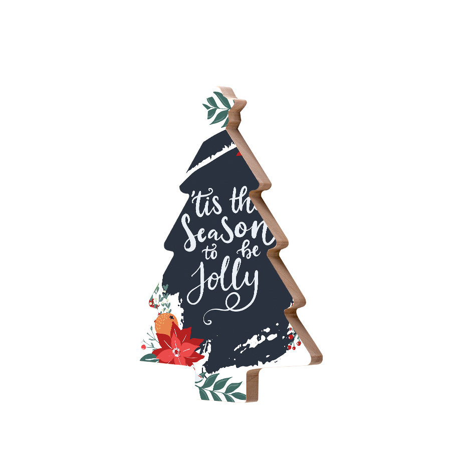 Christmas Decorations TIS THE SEASON TO BE JOLLY- Wooden Xmas Tree And Fridge Magnet