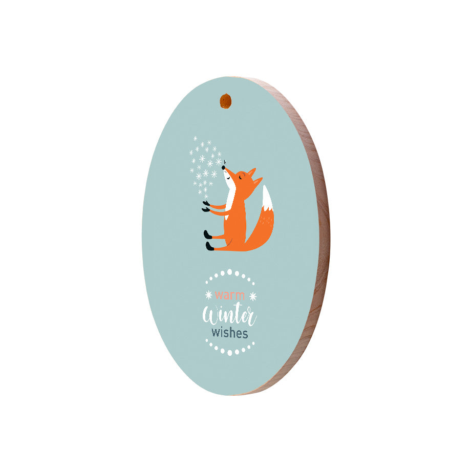 Christmas Decorations WARM WINTER FEELINGS- Wooden Xmas Oval Decoration and Fridge Magnet
