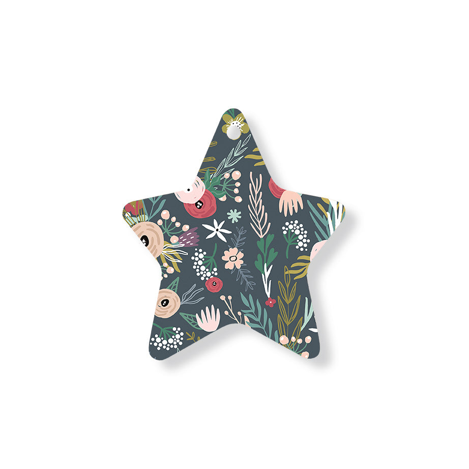 Christmas Decorations WINTER SCANDI FLORAL- Wooden Xmas Star And Fridge Magnet