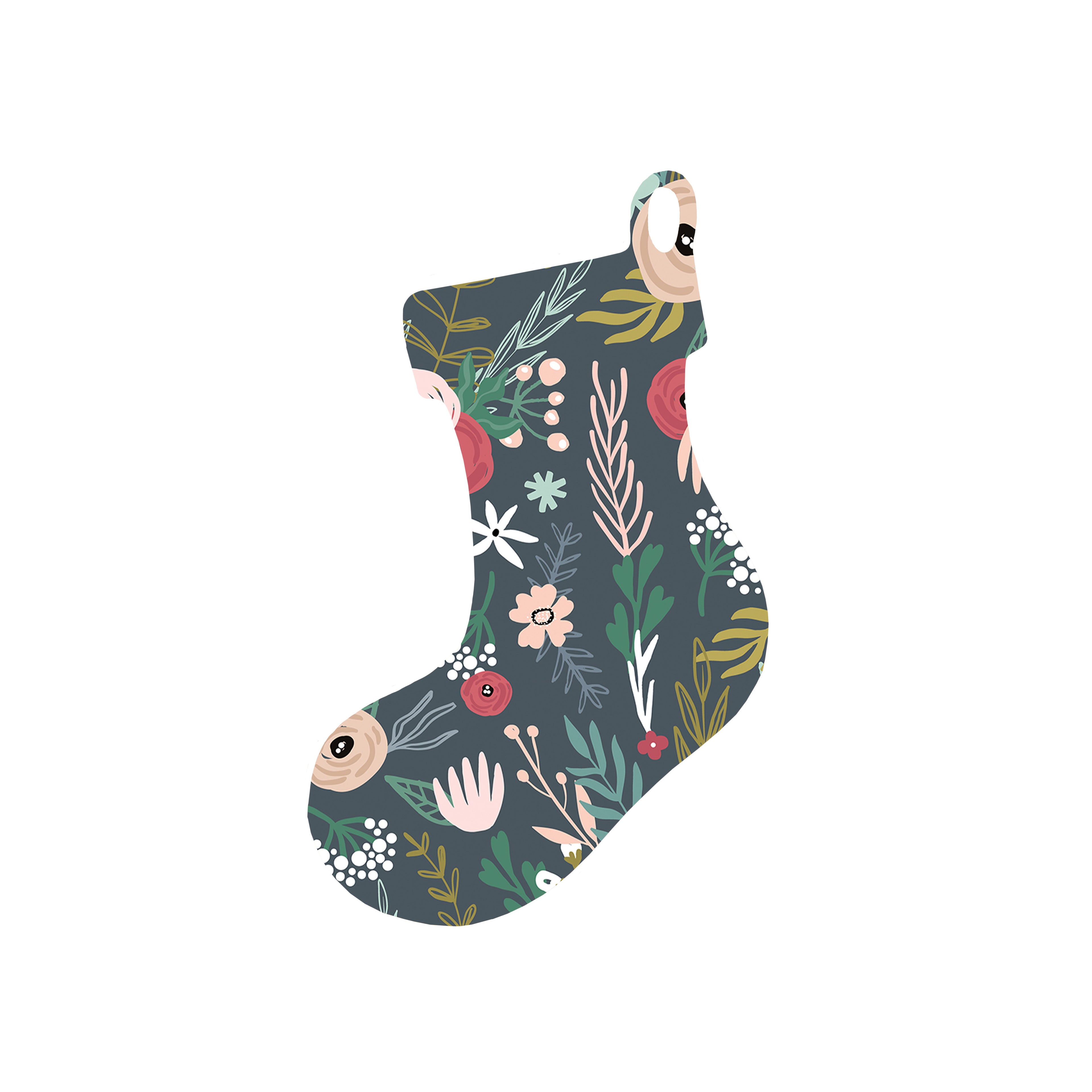 Christmas Decorations WINTER SCANDI FLORAL- Wooden Xmas Stocking And Fridge Magnet