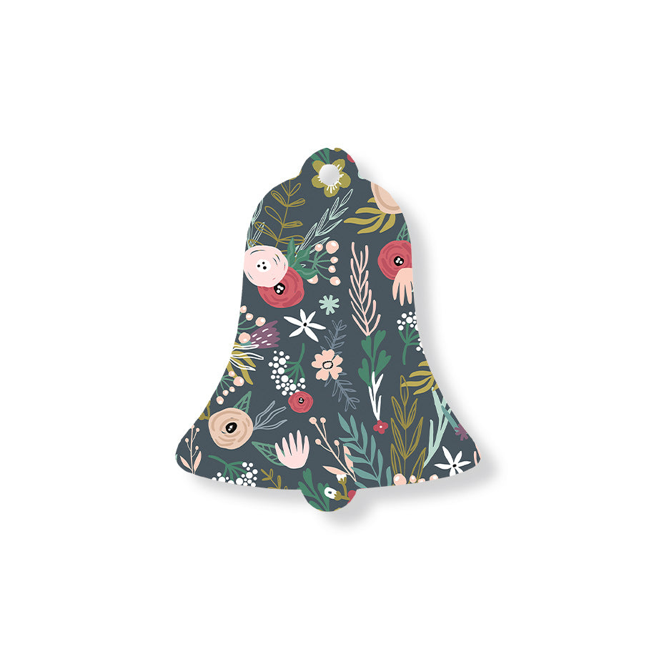 Christmas Decorations WINTER SCANDI FLORAL- Wooden Xmas Bell And Fridge Magnet