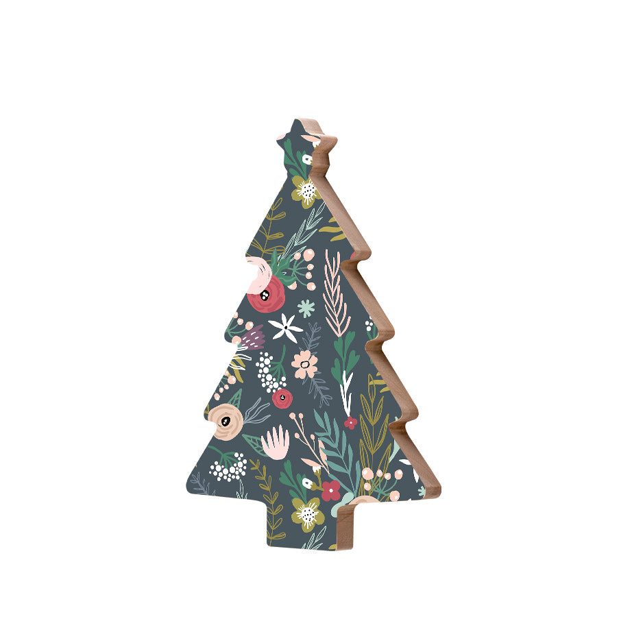 Christmas Decorations WINTER SCANDI FLORAL- Wooden Xmas Tree And Fridge Magnet
