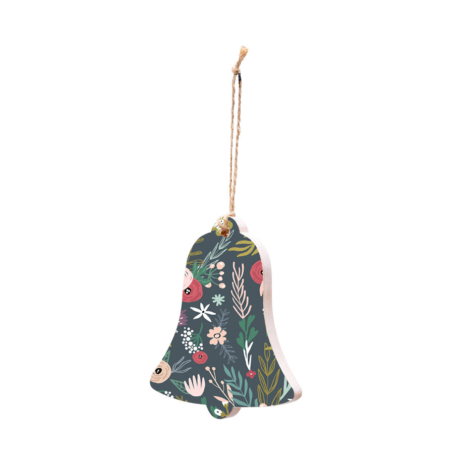 Christmas Decorations WINTER SCANDI FLORAL- Wooden Xmas Bell And Fridge Magnet