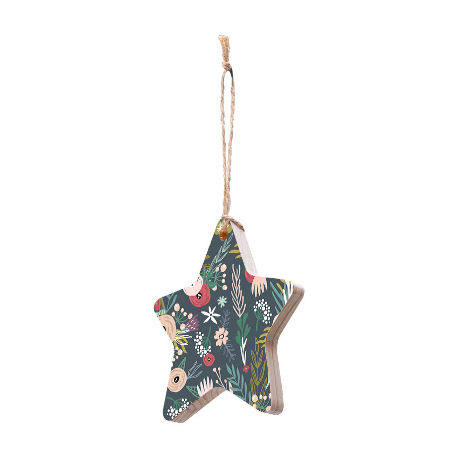 Christmas Decorations WINTER SCANDI FLORAL- Wooden Xmas Star And Fridge Magnet