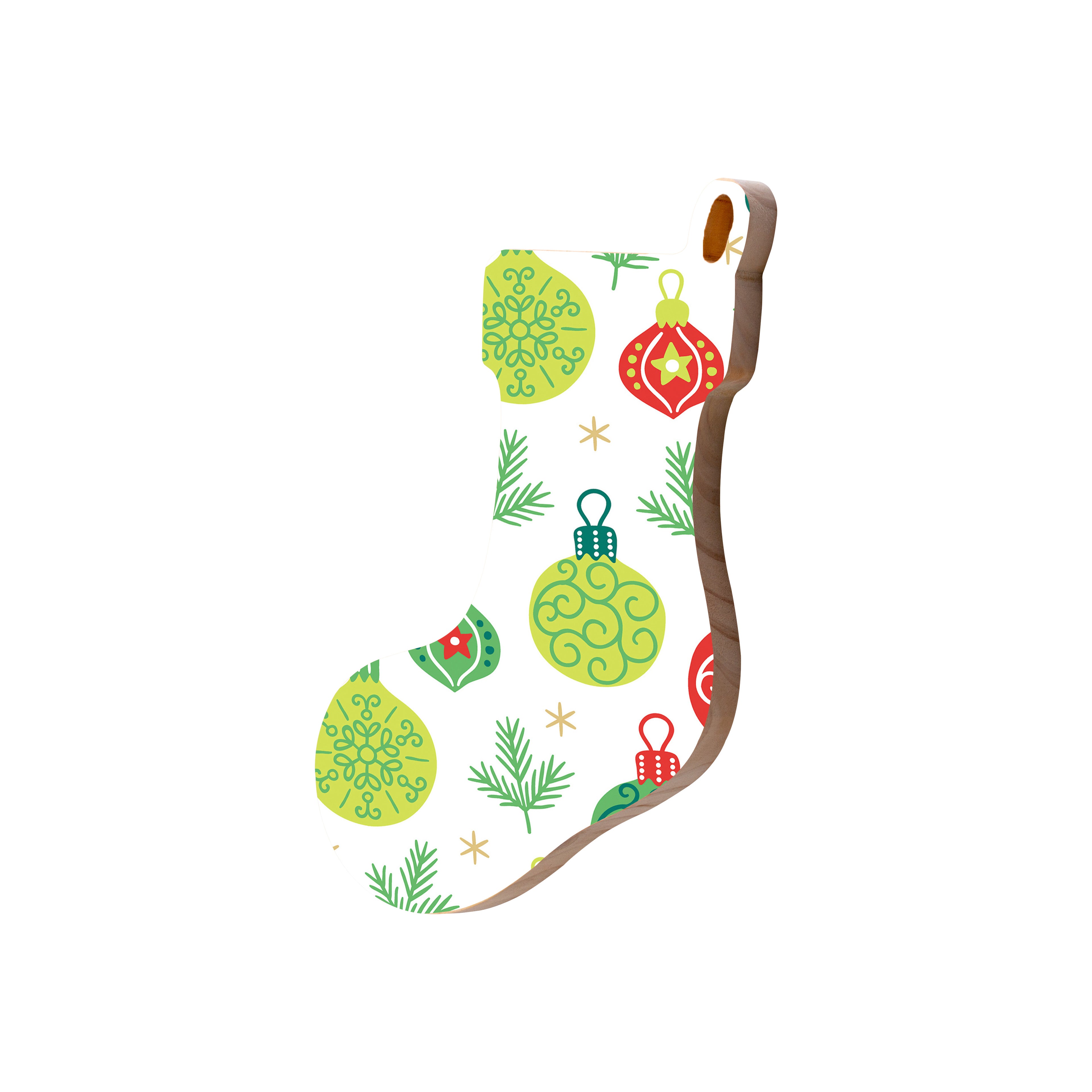 Christmas Decorations XMAS BAUBLES- Wooden Xmas Stocking And Fridge Magnet