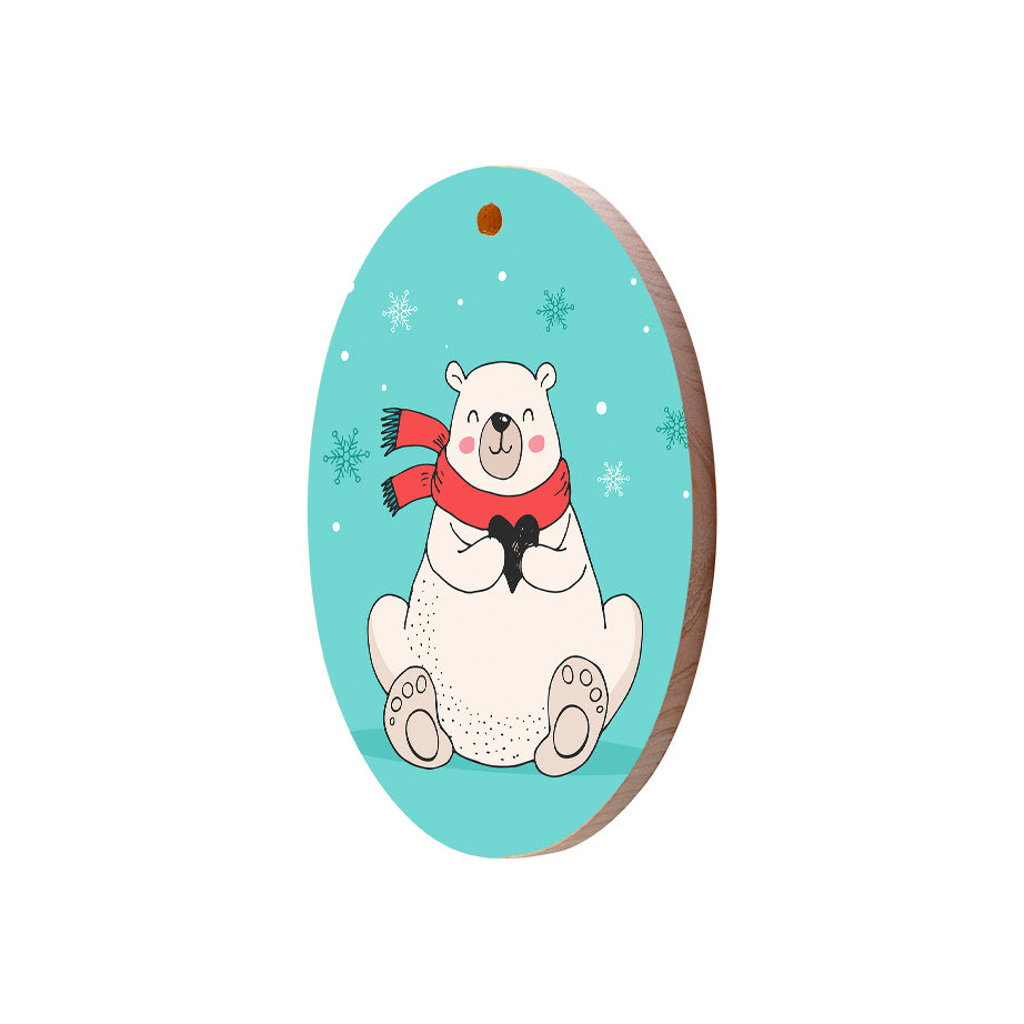 Christmas Decorations XMAS BEAR- Wooden Xmas Oval Decoration and Fridge Magnet