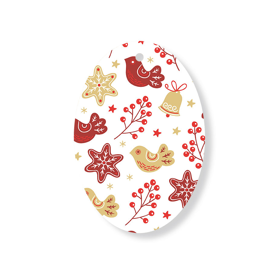 Christmas Decorations XMAS BIRDS- Wooden Xmas Oval Decoration and Fridge Magnet