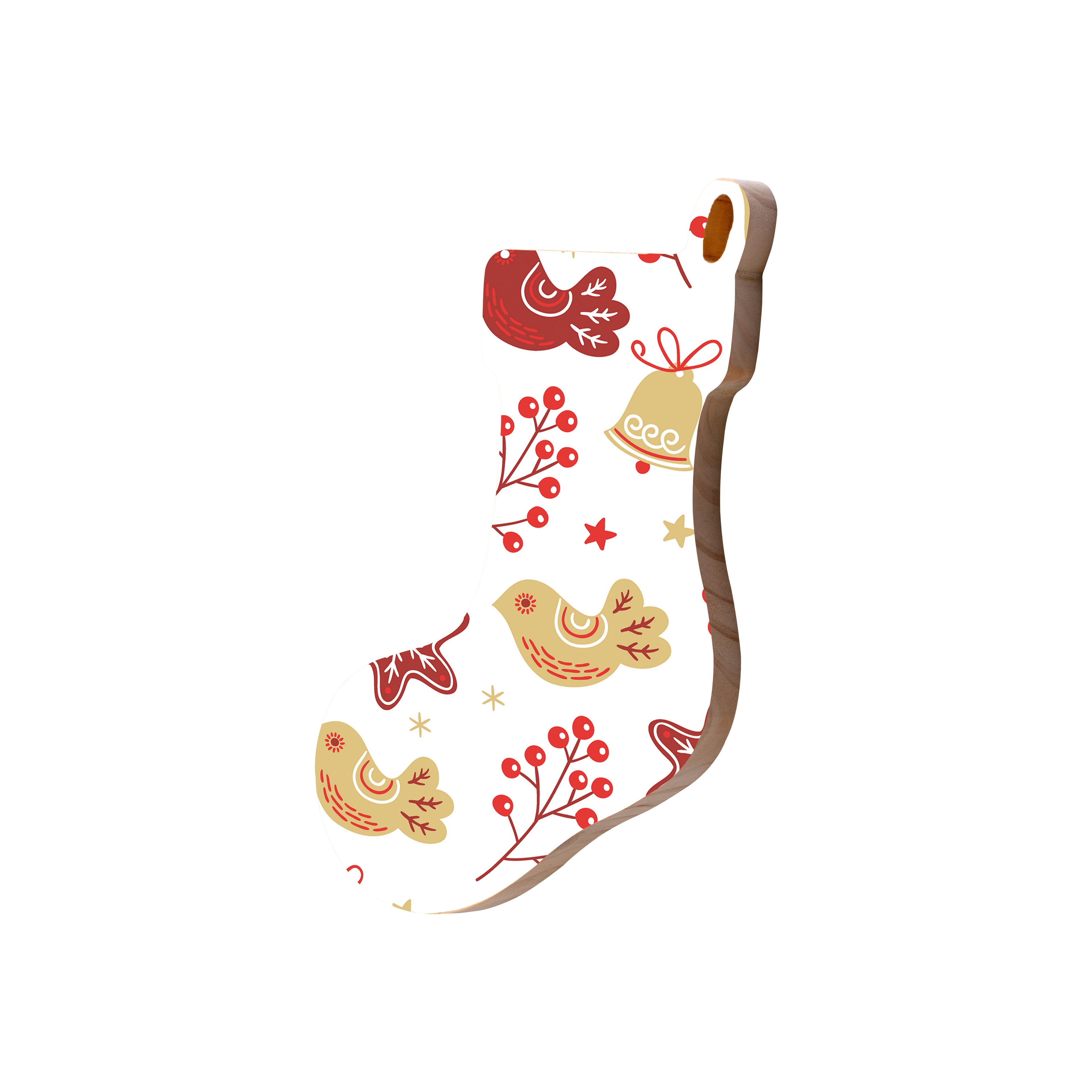 Christmas Decorations XMAS BIRDS- Wooden Xmas Stocking And Fridge Magnet