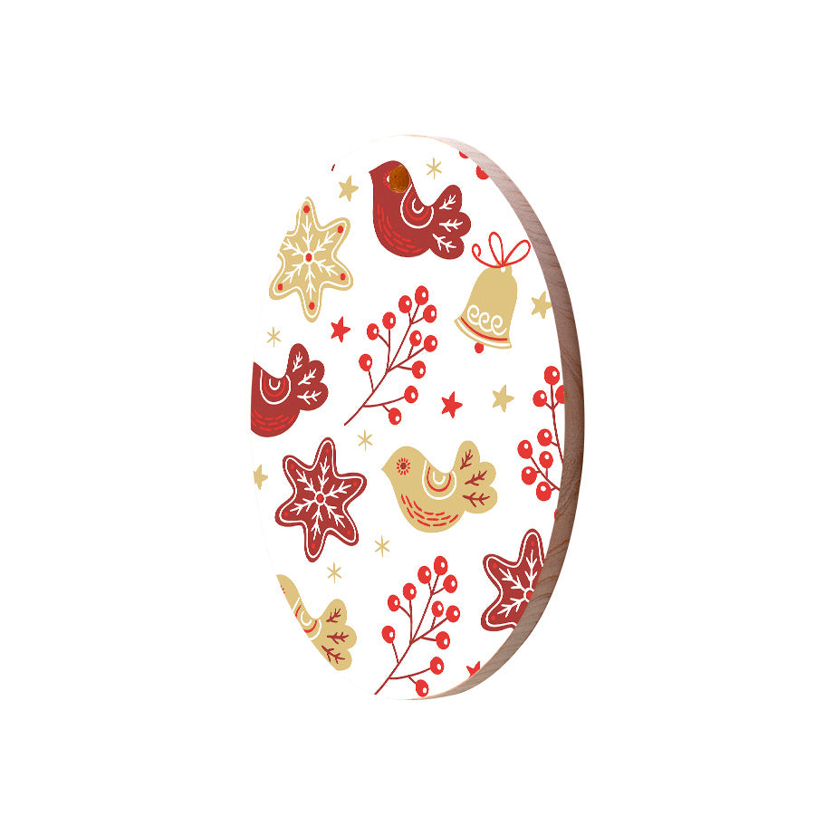 Christmas Decorations XMAS BIRDS- Wooden Xmas Oval Decoration and Fridge Magnet