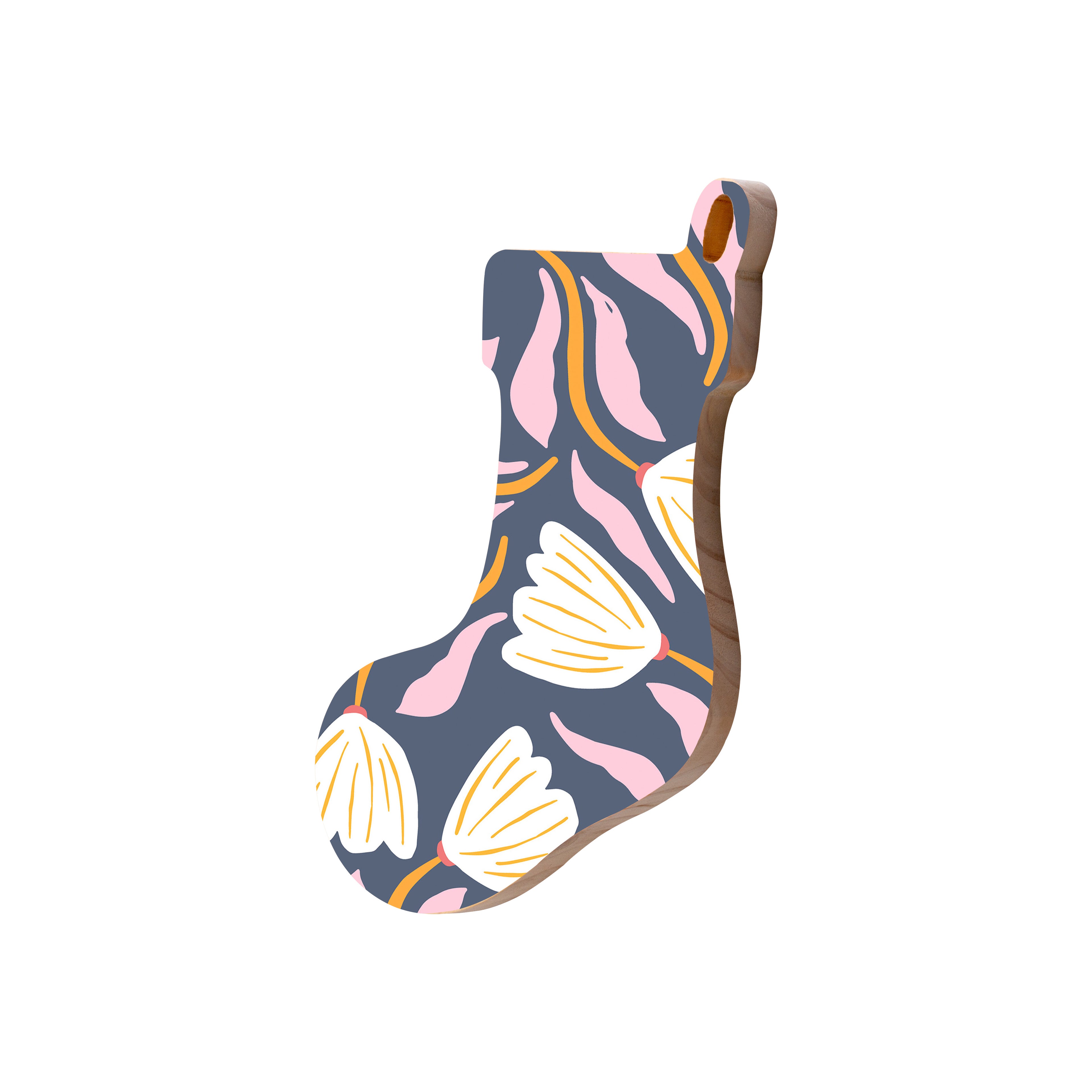 Christmas Decorations XMAS FLORAL I- Wooden Xmas Stocking And Fridge Magnet
