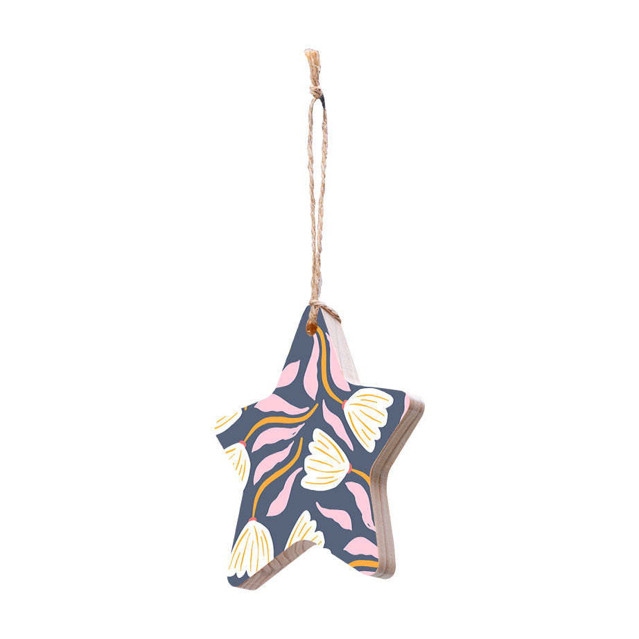 Christmas Decorations XMAS FLORAL I- Wooden Xmas Star And Fridge Magnet