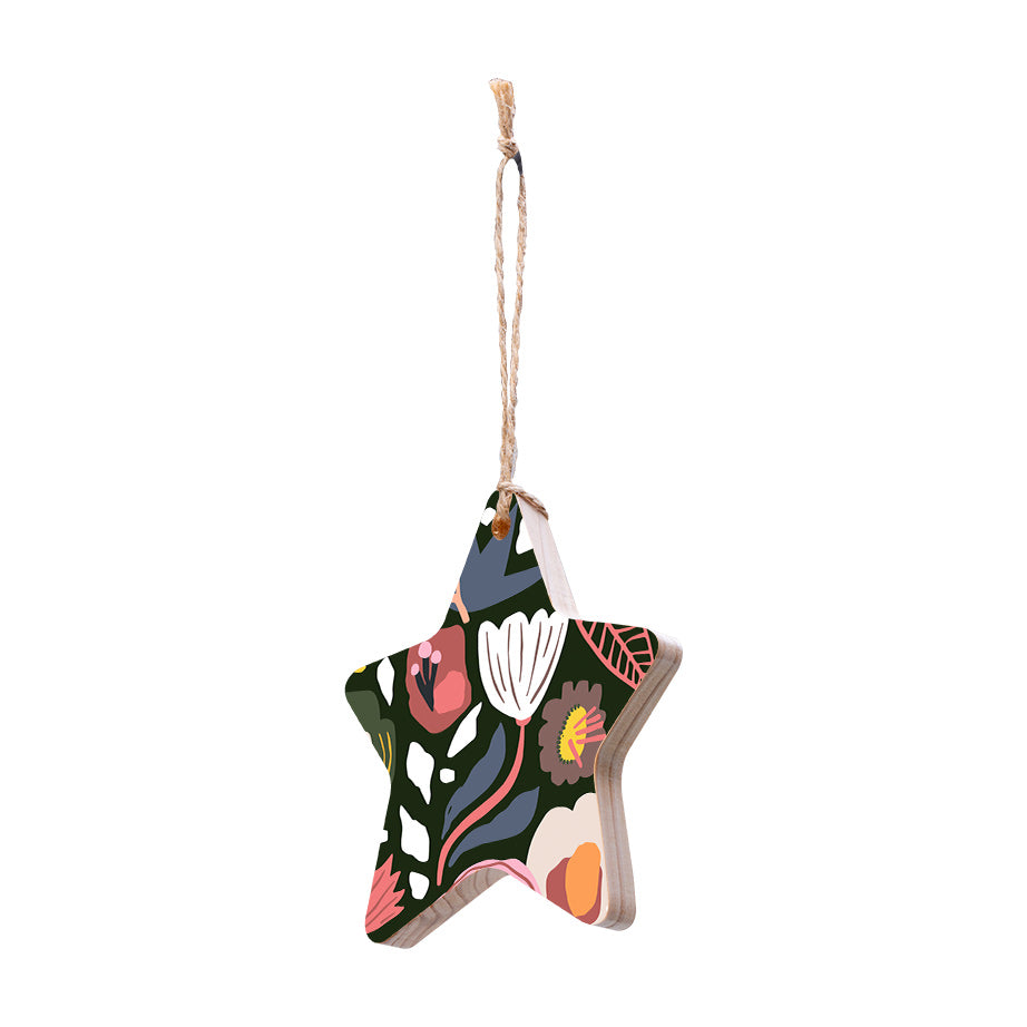 Christmas Decorations XMAS FLORAL III- Wooden Xmas Star And Fridge Magnet
