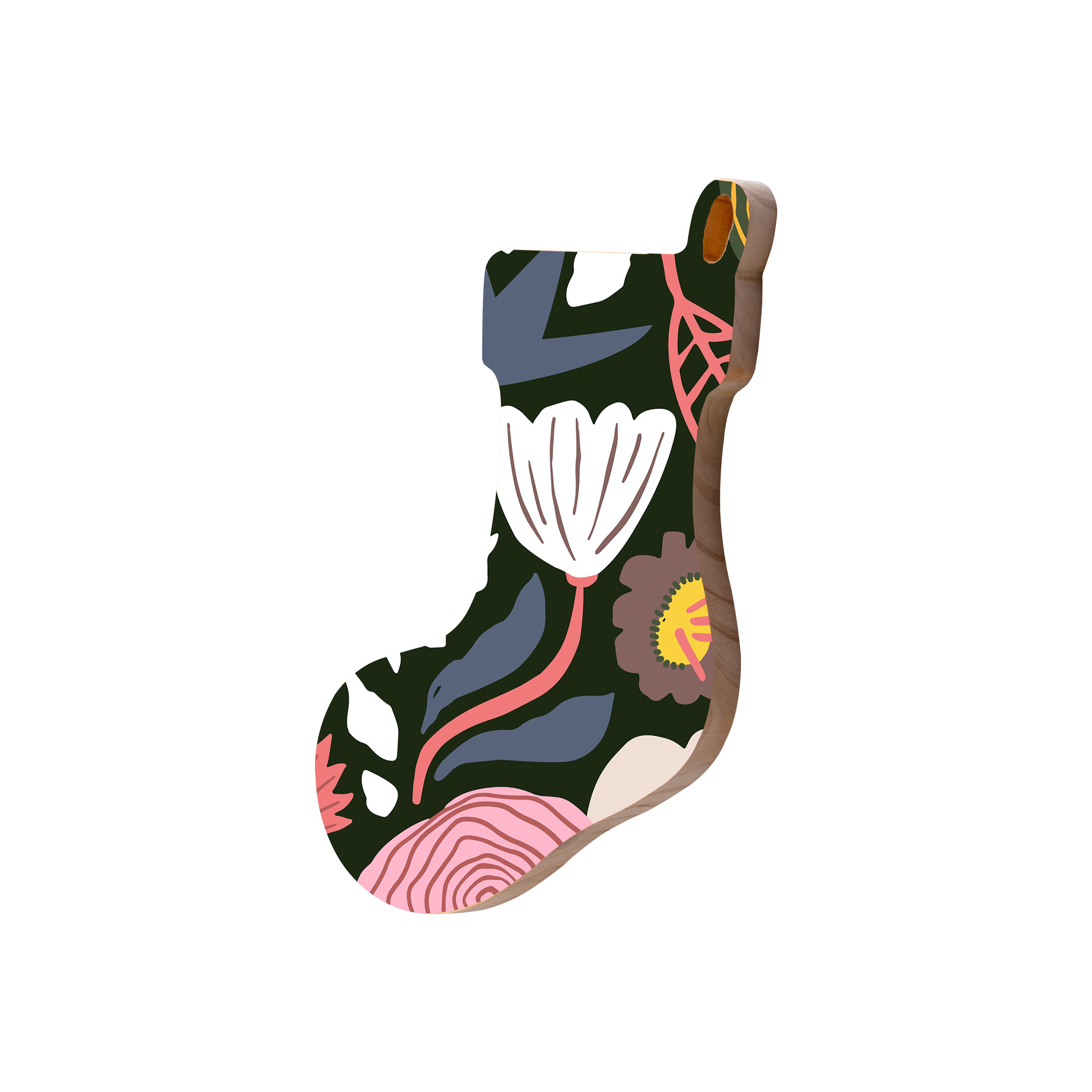 Christmas Decorations XMAS FLORAL III- Wooden Xmas Stocking And Fridge Magnet