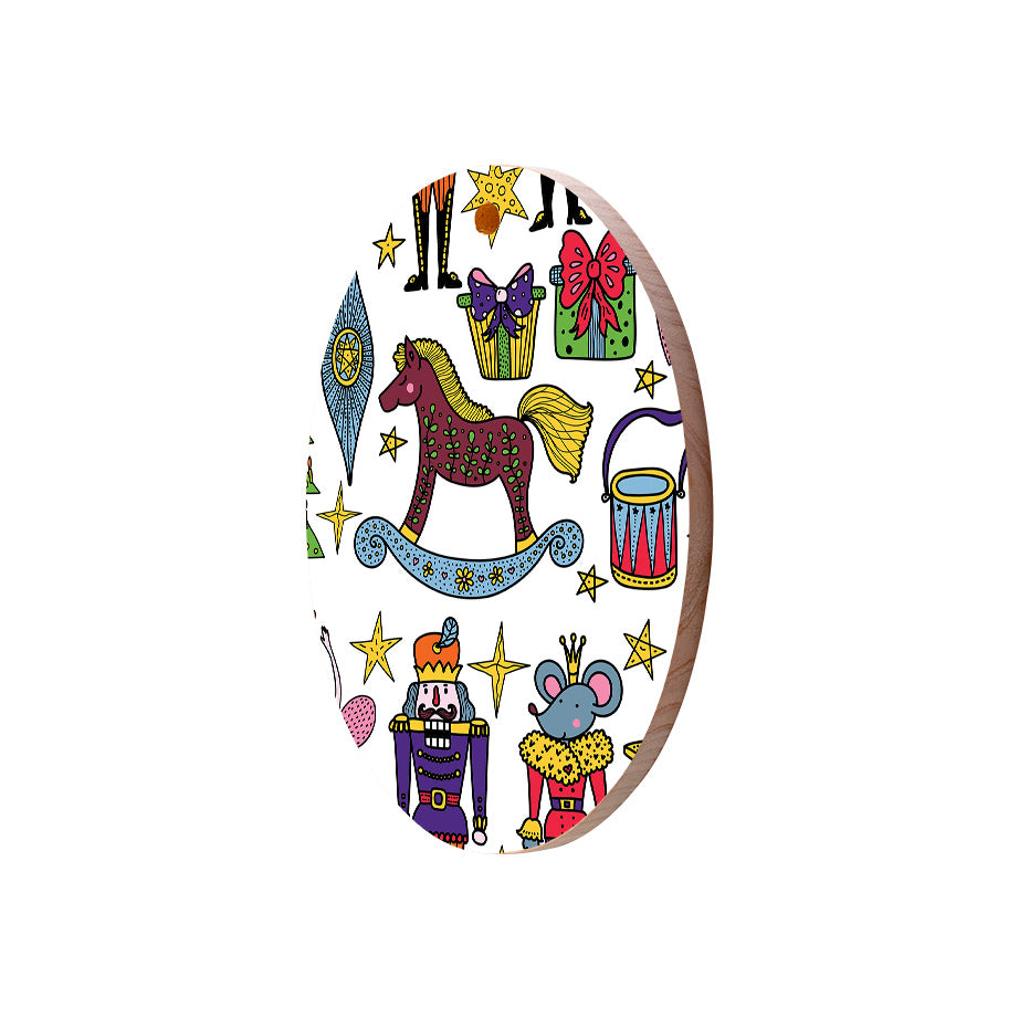Christmas Decorations XMAS KITSCH iii- Wooden Xmas Oval Decoration and Fridge Magnet