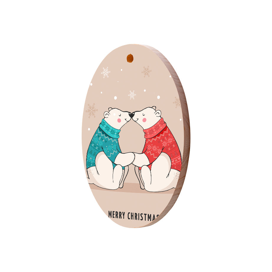 Christmas Decorations XMAS LOVE - Wooden Xmas Oval Decoration and Fridge Magnet