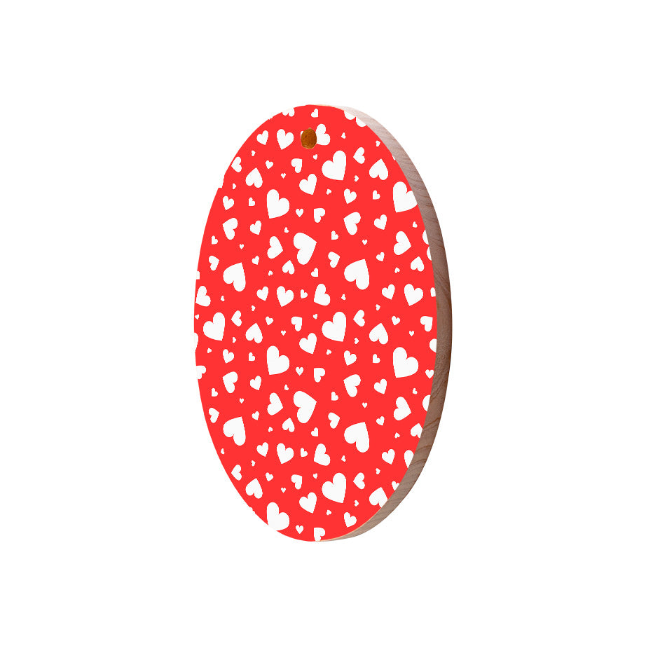Christmas Decorations XMAS LOVE HEARTS- Wooden Xmas Oval Decoration and Fridge Magnet