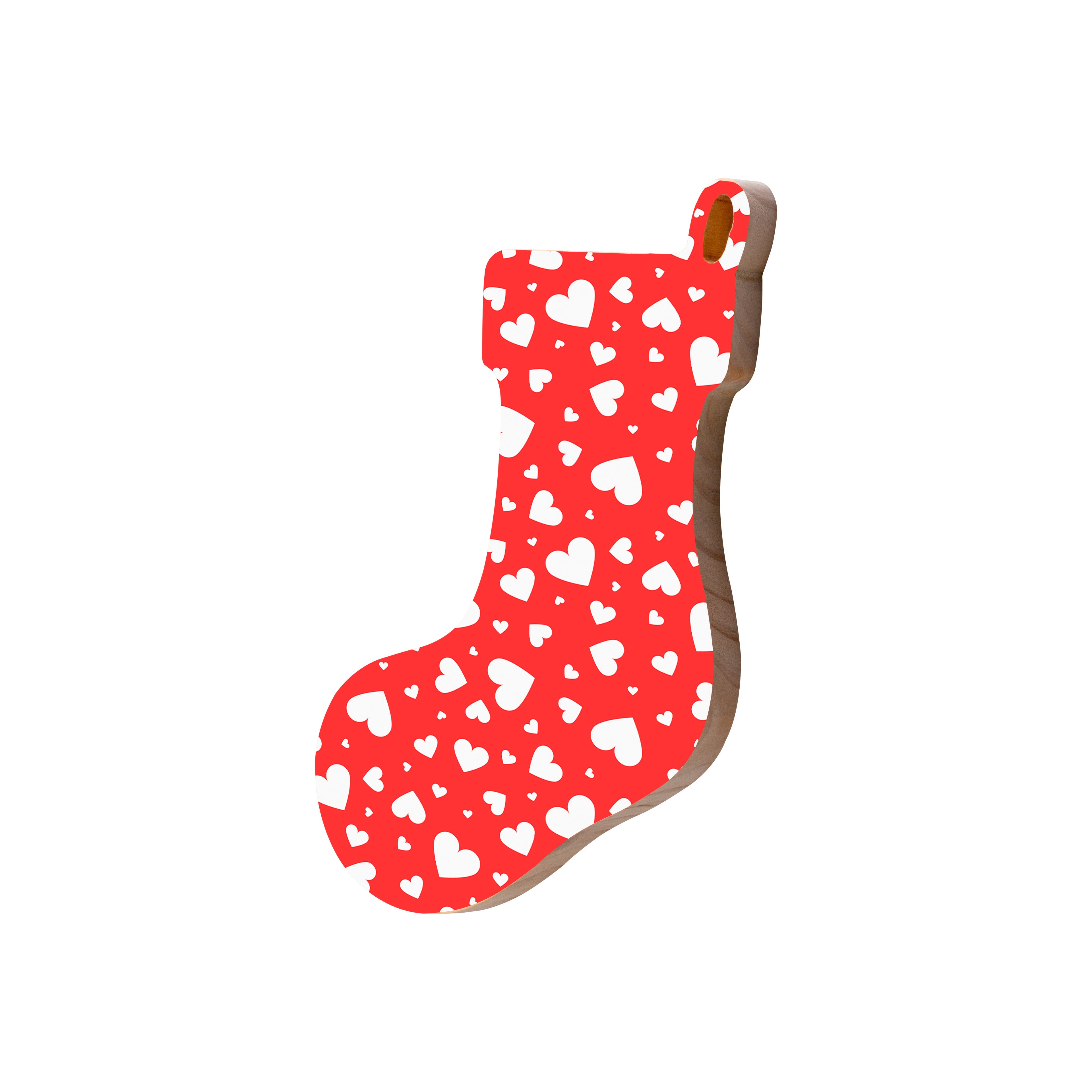 Christmas Decorations XMAS LOVE HEARTS - Wooden Xmas Stocking And Fridge Magnet