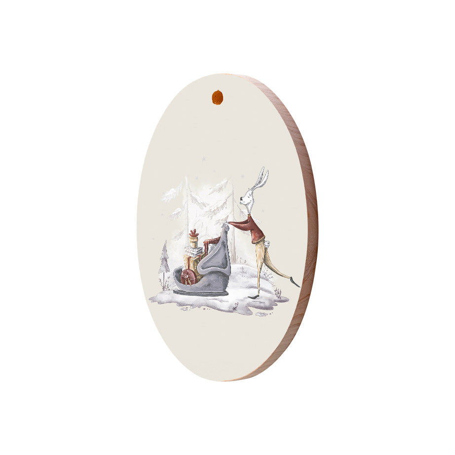 Christmas Decorations XMAS SHOPPING- Wooden Xmas Oval Decoration and Fridge Magnet