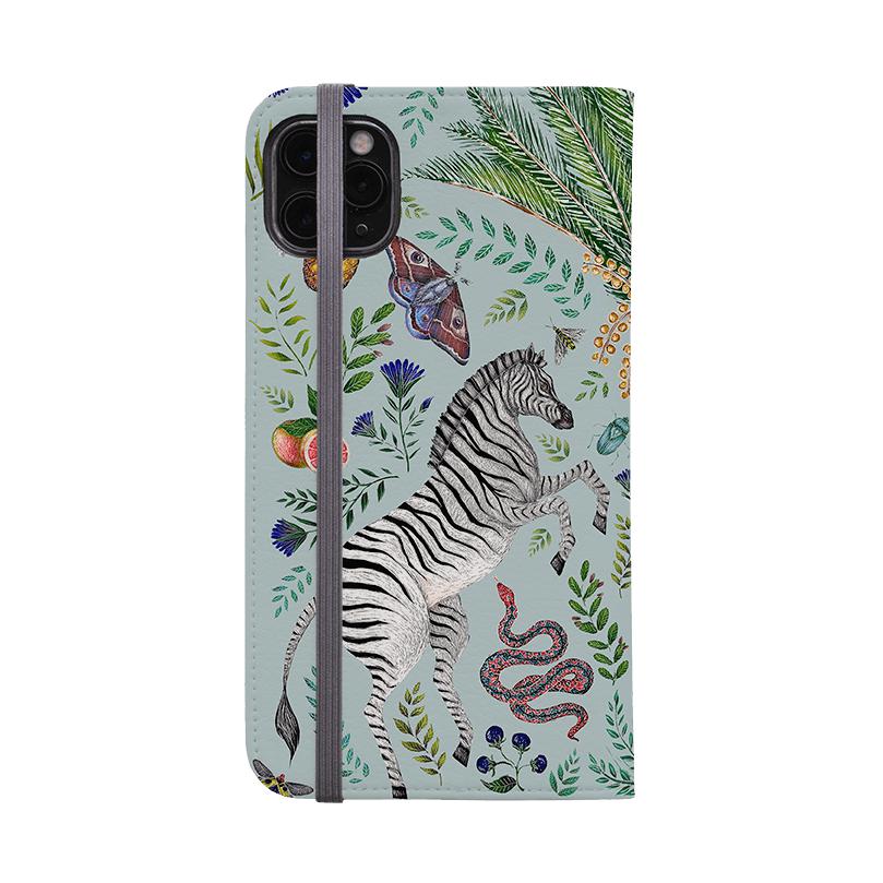 Wallet phone case-Zebra Palms By Catherine Rowe-Vegan Leather Wallet Case Vegan leather. 3 slots for cards Fully printed exterior. Compatibility See drop down menu for options, please select the right case as we print to order.-Stringberry