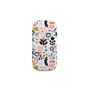 Aarhus Clickit phone stand with a light blue background and colorful, whimsical floral and leaf pattern.