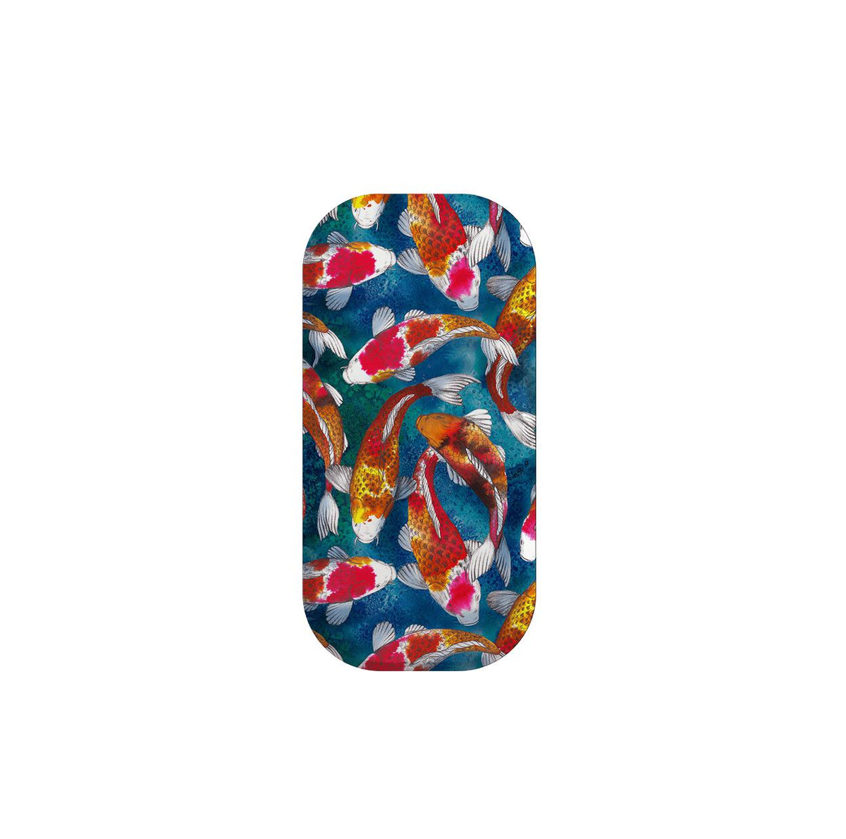 Support de téléphone Adachi Clickit orné d'un motif de carpes koi rouge vif, orange et blanc sur un fond d'eau bleu foncé.