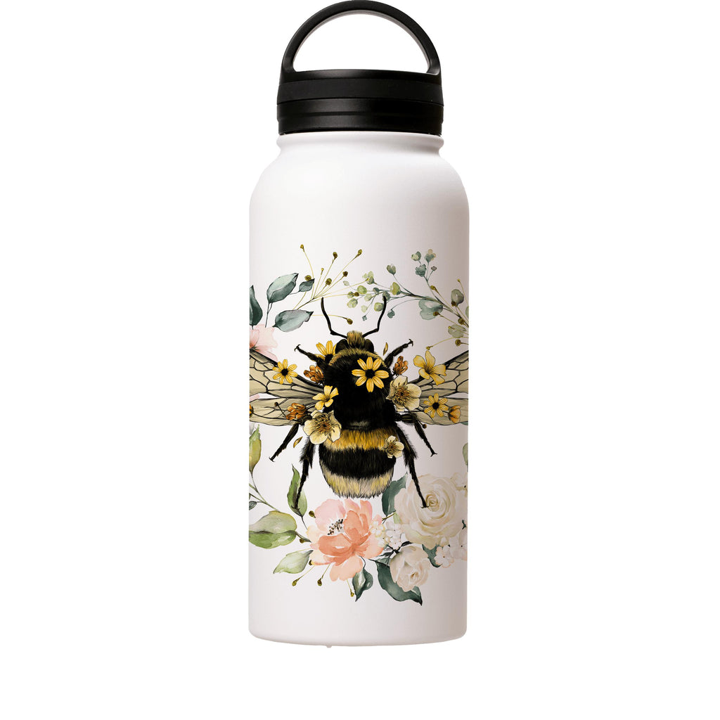 Water Bottles-Bee I Insulated Stainless Steel Water Bottle-32oz (945ml)-handle cap-Insulated Steel Water Bottle Our insulated stainless steel bottle comes in 3 sizes- Small 12oz (350ml), Medium 18oz (530ml) and Large 32oz (945ml) . It comes with a leak proof cap Keeps water cool for 24 hours Also keeps things warm for up to 12 hours Choice of 3 lids ( Sport Cap, Handle Cap, Flip Cap ) for easy carrying Dishwasher Friendly Lightweight, durable and easy to carry Reusable, so it's safe for the plan