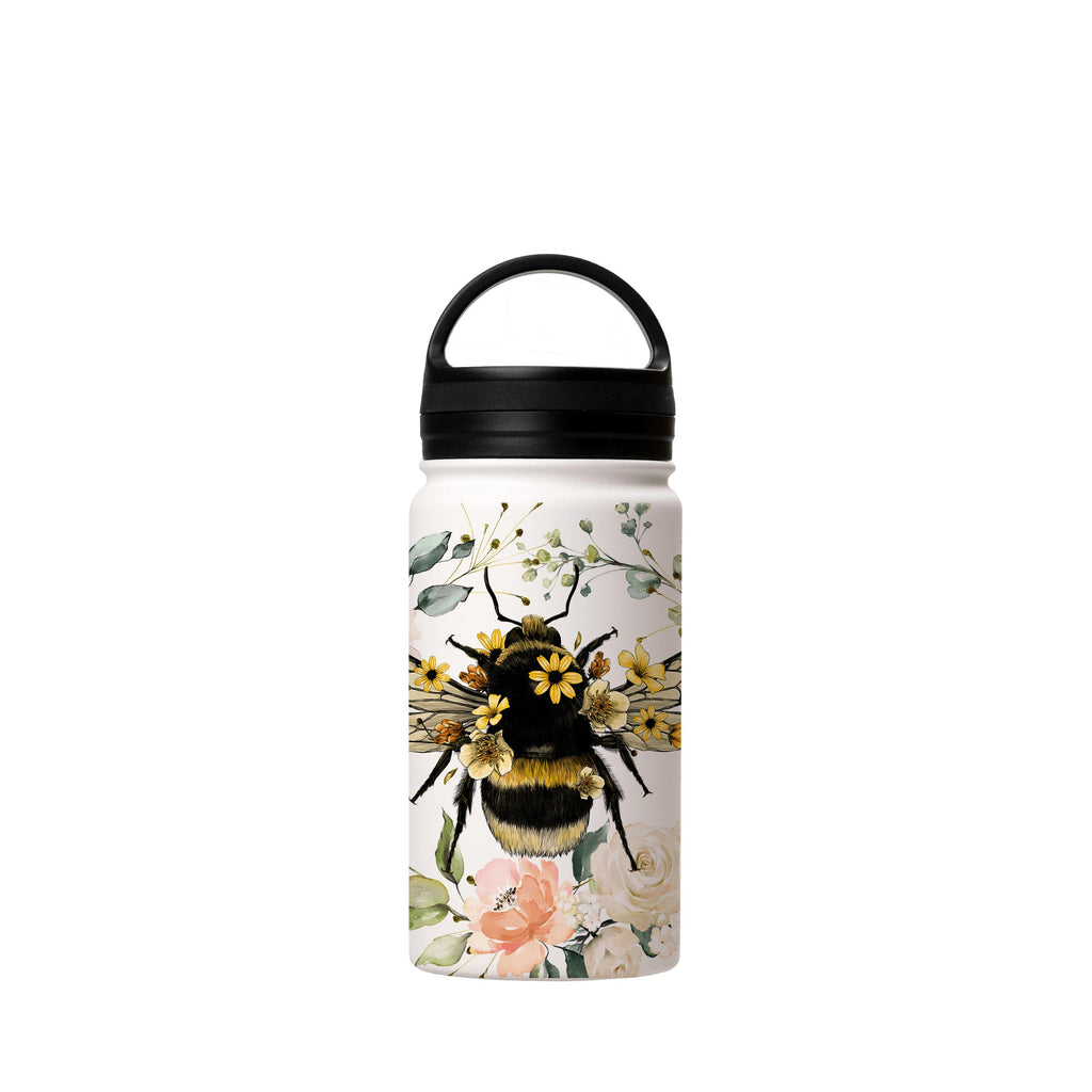 Water Bottles-Bee I Insulated Stainless Steel Water Bottle-12oz (350ml)-handle cap-Insulated Steel Water Bottle Our insulated stainless steel bottle comes in 3 sizes- Small 12oz (350ml), Medium 18oz (530ml) and Large 32oz (945ml) . It comes with a leak proof cap Keeps water cool for 24 hours Also keeps things warm for up to 12 hours Choice of 3 lids ( Sport Cap, Handle Cap, Flip Cap ) for easy carrying Dishwasher Friendly Lightweight, durable and easy to carry Reusable, so it's safe for the plan