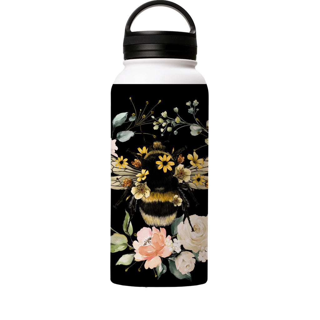 Water Bottles-Bee I Black Insulated Stainless Steel Water Bottle-32oz (945ml)-handle cap-Insulated Steel Water Bottle Our insulated stainless steel bottle comes in 3 sizes- Small 12oz (350ml), Medium 18oz (530ml) and Large 32oz (945ml) . It comes with a leak proof cap Keeps water cool for 24 hours Also keeps things warm for up to 12 hours Choice of 3 lids ( Sport Cap, Handle Cap, Flip Cap ) for easy carrying Dishwasher Friendly Lightweight, durable and easy to carry Reusable, so it's safe for th