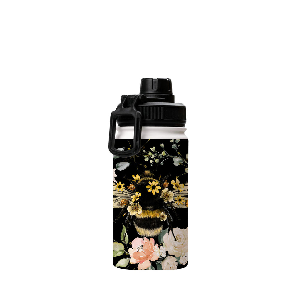 Water Bottles-Bee I Black Insulated Stainless Steel Water Bottle-12oz (350ml)-Sport cap-Insulated Steel Water Bottle Our insulated stainless steel bottle comes in 3 sizes- Small 12oz (350ml), Medium 18oz (530ml) and Large 32oz (945ml) . It comes with a leak proof cap Keeps water cool for 24 hours Also keeps things warm for up to 12 hours Choice of 3 lids ( Sport Cap, Handle Cap, Flip Cap ) for easy carrying Dishwasher Friendly Lightweight, durable and easy to carry Reusable, so it's safe for the