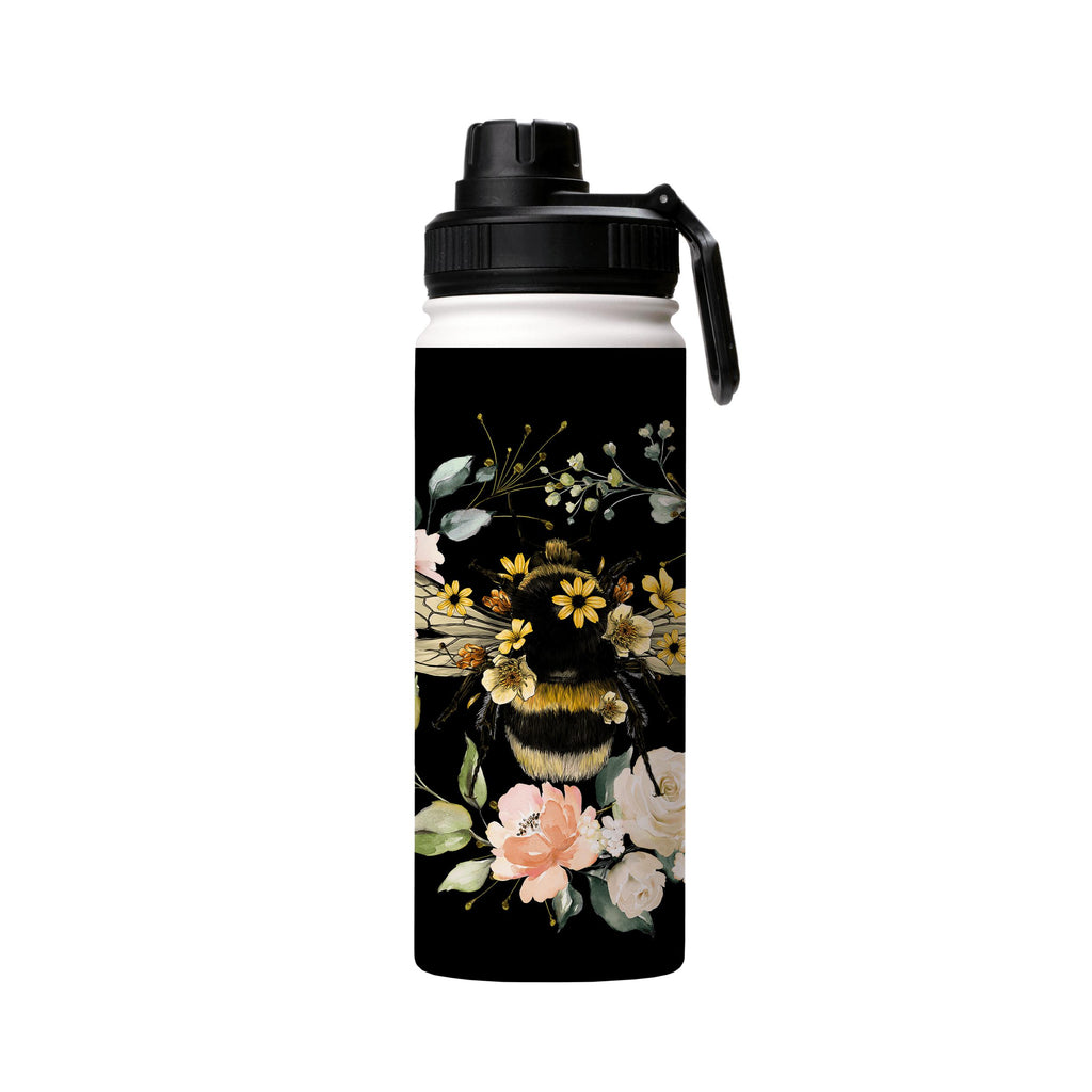 Water Bottles-Bee I Black Insulated Stainless Steel Water Bottle-18oz (530ml)-Sport cap-Insulated Steel Water Bottle Our insulated stainless steel bottle comes in 3 sizes- Small 12oz (350ml), Medium 18oz (530ml) and Large 32oz (945ml) . It comes with a leak proof cap Keeps water cool for 24 hours Also keeps things warm for up to 12 hours Choice of 3 lids ( Sport Cap, Handle Cap, Flip Cap ) for easy carrying Dishwasher Friendly Lightweight, durable and easy to carry Reusable, so it's safe for the