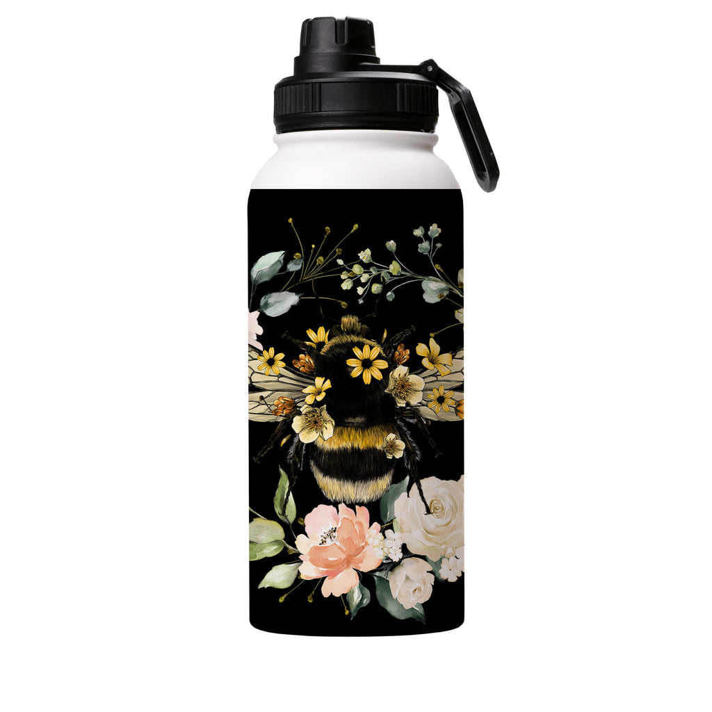 Water Bottles-Bee I Black Insulated Stainless Steel Water Bottle-32oz (945ml)-Sport cap-Insulated Steel Water Bottle Our insulated stainless steel bottle comes in 3 sizes- Small 12oz (350ml), Medium 18oz (530ml) and Large 32oz (945ml) . It comes with a leak proof cap Keeps water cool for 24 hours Also keeps things warm for up to 12 hours Choice of 3 lids ( Sport Cap, Handle Cap, Flip Cap ) for easy carrying Dishwasher Friendly Lightweight, durable and easy to carry Reusable, so it's safe for the