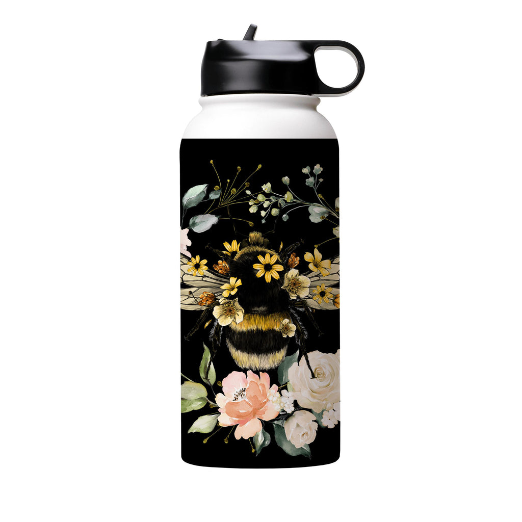 Water Bottles-Bee I Black Insulated Stainless Steel Water Bottle-32oz (945ml)-Flip cap-Insulated Steel Water Bottle Our insulated stainless steel bottle comes in 3 sizes- Small 12oz (350ml), Medium 18oz (530ml) and Large 32oz (945ml) . It comes with a leak proof cap Keeps water cool for 24 hours Also keeps things warm for up to 12 hours Choice of 3 lids ( Sport Cap, Handle Cap, Flip Cap ) for easy carrying Dishwasher Friendly Lightweight, durable and easy to carry Reusable, so it's safe for the 