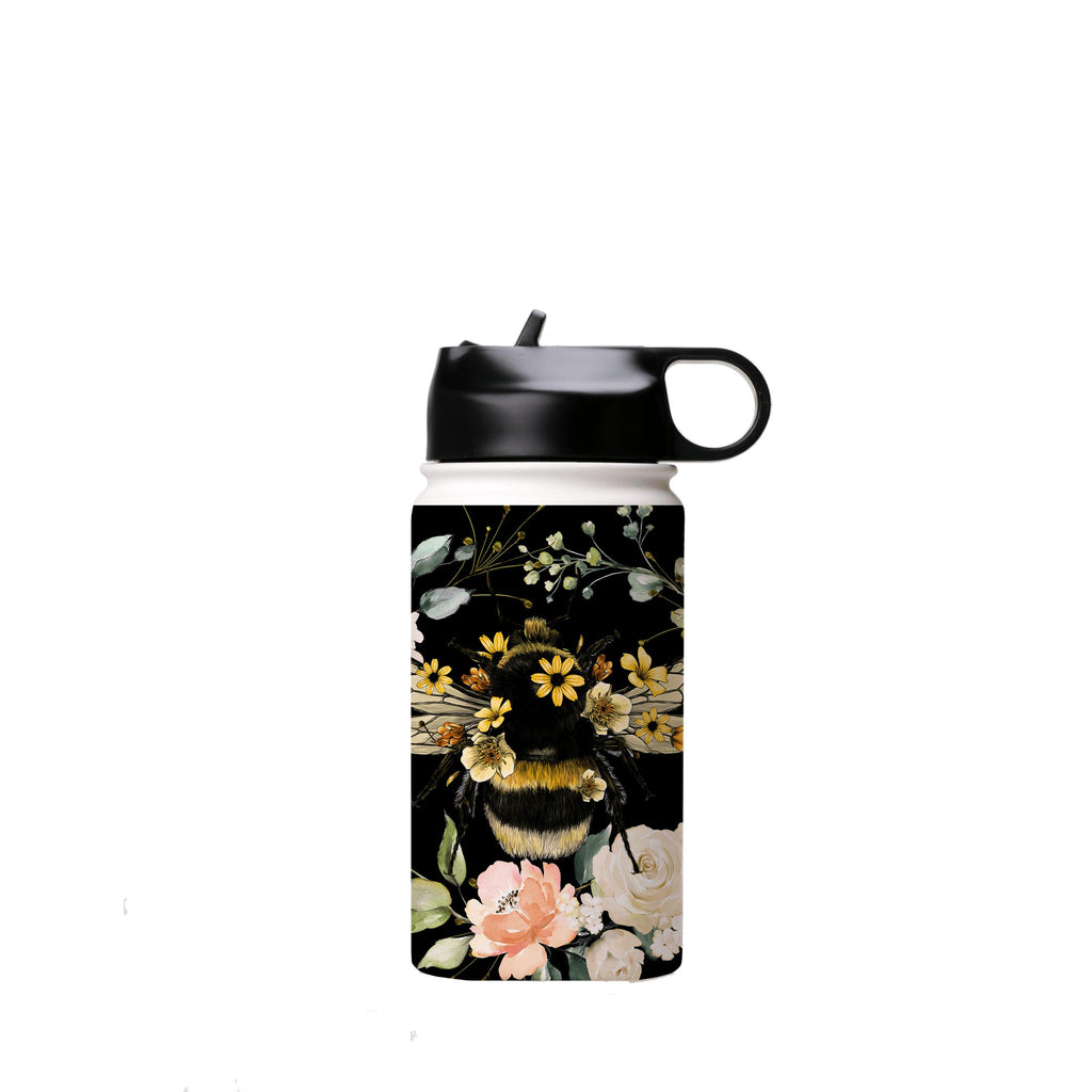 Water Bottles-Bee I Black Insulated Stainless Steel Water Bottle-12oz (350ml)-Flip cap-Insulated Steel Water Bottle Our insulated stainless steel bottle comes in 3 sizes- Small 12oz (350ml), Medium 18oz (530ml) and Large 32oz (945ml) . It comes with a leak proof cap Keeps water cool for 24 hours Also keeps things warm for up to 12 hours Choice of 3 lids ( Sport Cap, Handle Cap, Flip Cap ) for easy carrying Dishwasher Friendly Lightweight, durable and easy to carry Reusable, so it's safe for the 