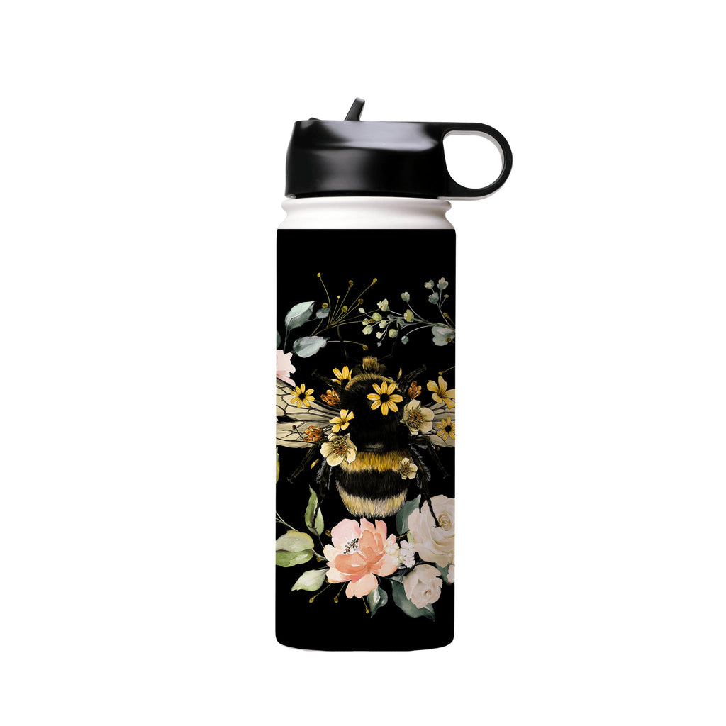 Water Bottles-Bee I Black Insulated Stainless Steel Water Bottle-18oz (530ml)-Flip cap-Insulated Steel Water Bottle Our insulated stainless steel bottle comes in 3 sizes- Small 12oz (350ml), Medium 18oz (530ml) and Large 32oz (945ml) . It comes with a leak proof cap Keeps water cool for 24 hours Also keeps things warm for up to 12 hours Choice of 3 lids ( Sport Cap, Handle Cap, Flip Cap ) for easy carrying Dishwasher Friendly Lightweight, durable and easy to carry Reusable, so it's safe for the 