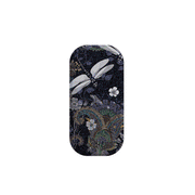 Belsay Flickit phone stand featuring a dark navy floral and dragonfly pattern with a sleek, rounded rectangular design.