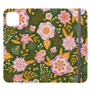 Wallet phone case-Big Bold Blooms Green By Jenny Zemanek-Vegan Leather Wallet Case Vegan leather. 3 slots for cards Fully printed exterior. Compatibility See drop down menu for options, please select the right case as we print to order.-Stringberry