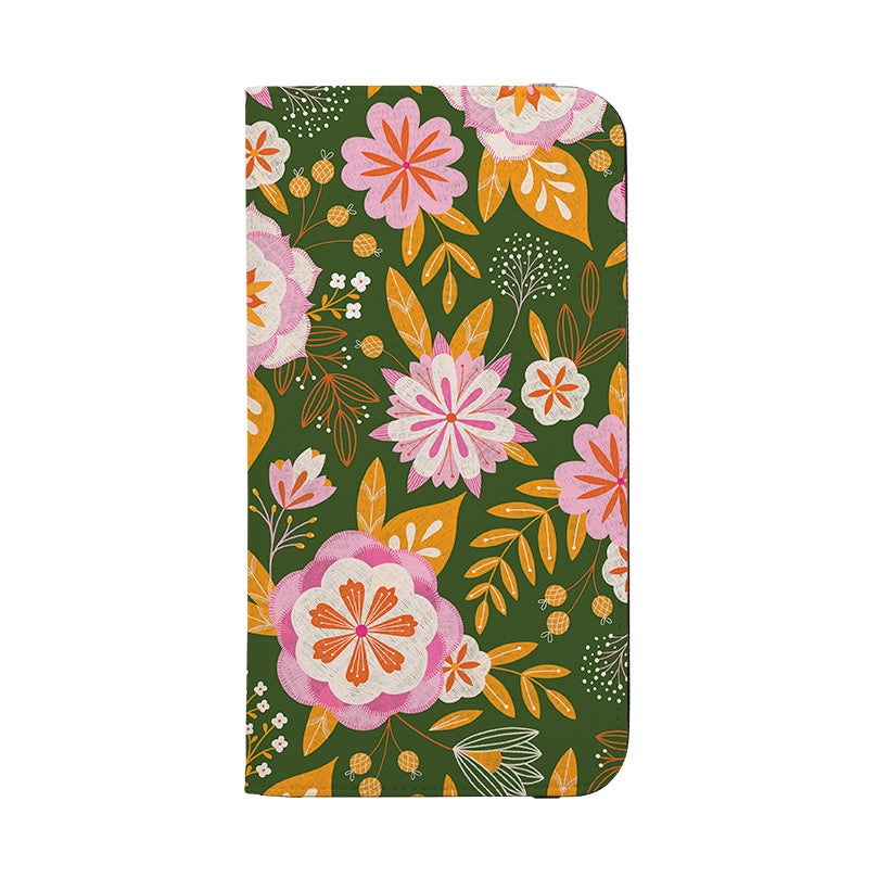 Wallet phone case-Big Bold Blooms Green By Jenny Zemanek-Vegan Leather Wallet Case Vegan leather. 3 slots for cards Fully printed exterior. Compatibility See drop down menu for options, please select the right case as we print to order.-Stringberry