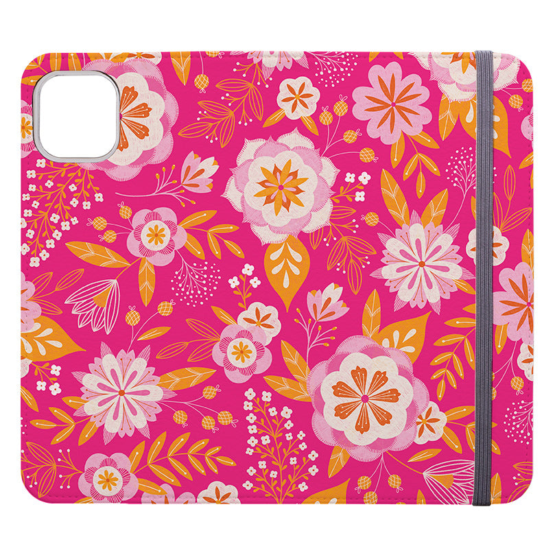 Wallet phone case-Big Bold Blooms Pink By Jenny Zemanek-Vegan Leather Wallet Case Vegan leather. 3 slots for cards Fully printed exterior. Compatibility See drop down menu for options, please select the right case as we print to order.-Stringberry