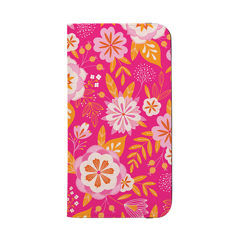 Wallet phone case-Big Bold Blooms Pink By Jenny Zemanek-Vegan Leather Wallet Case Vegan leather. 3 slots for cards Fully printed exterior. Compatibility See drop down menu for options, please select the right case as we print to order.-Stringberry
