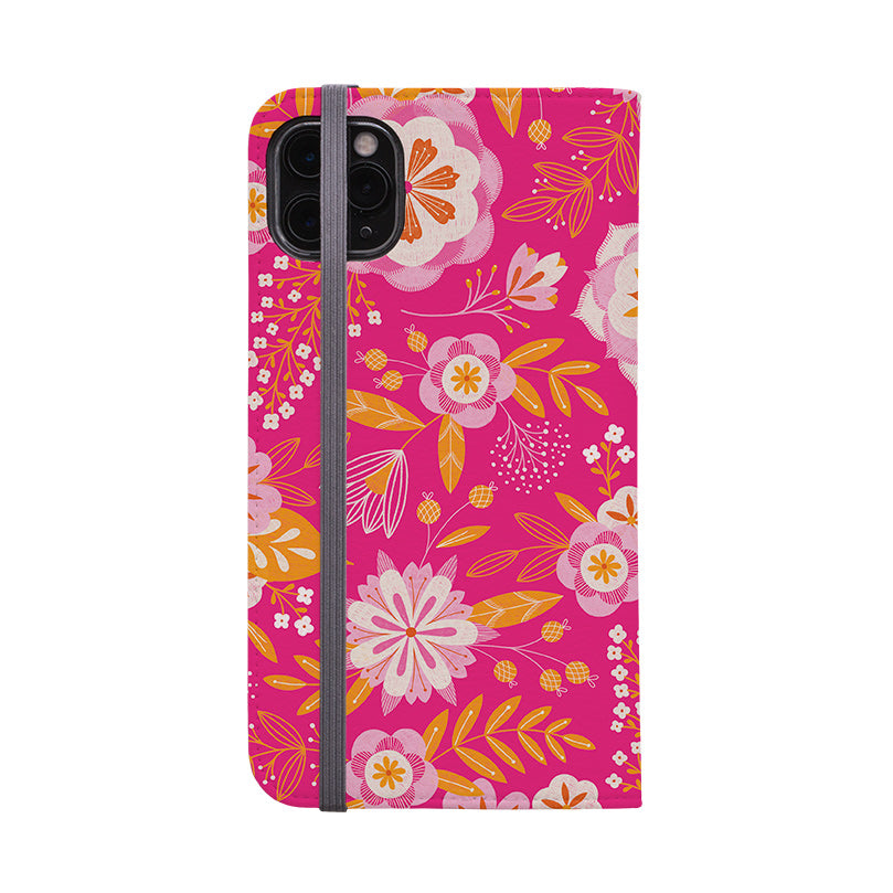 Wallet phone case-Big Bold Blooms Pink By Jenny Zemanek-Vegan Leather Wallet Case Vegan leather. 3 slots for cards Fully printed exterior. Compatibility See drop down menu for options, please select the right case as we print to order.-Stringberry