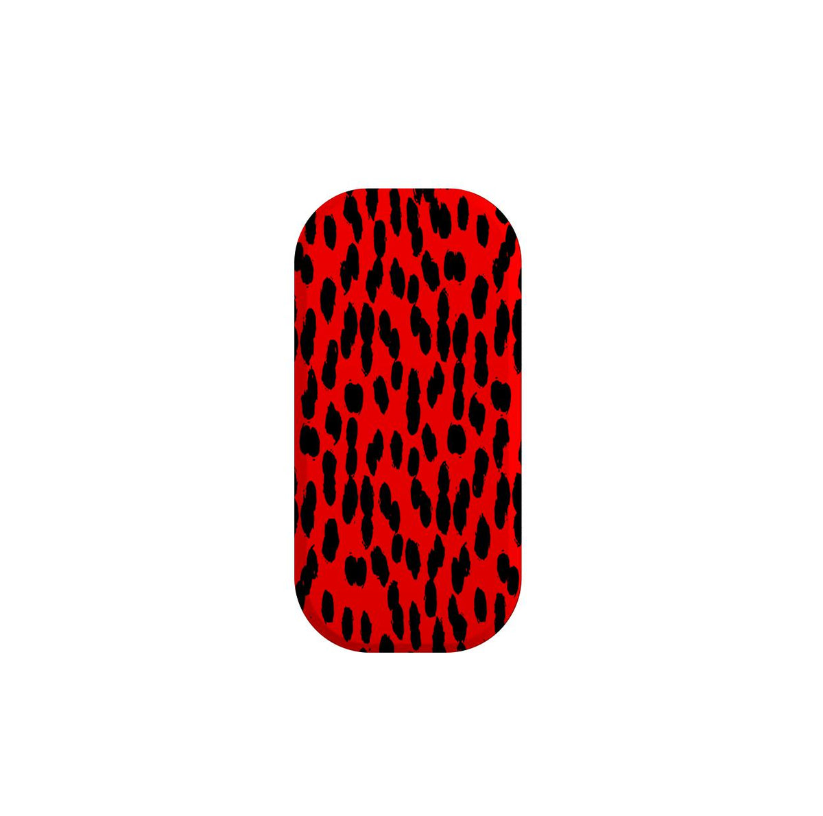 Rectangular Flickit phone stand with a vibrant red base and black animal print pattern for a secure, stylish grip.
