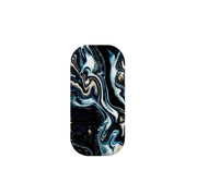 Blue Royalty Flickit phone stand featuring a glossy, marbled design with swirls of deep navy, white, and gold accents.